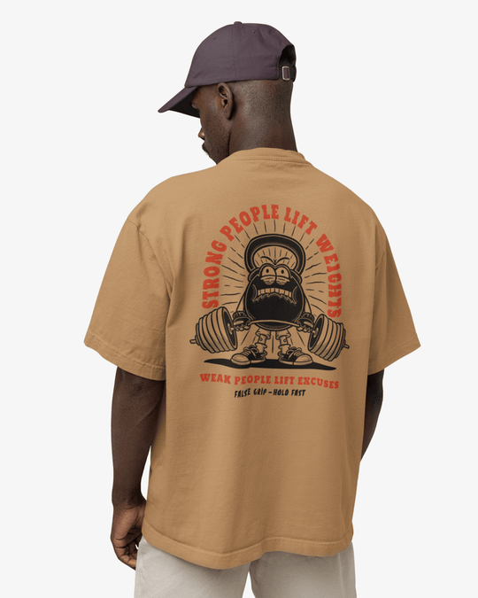 T-shirt Oversize STRONG PEOPLE – U. Bege | False Grip x TugaSox - TugaSox Fitness Store