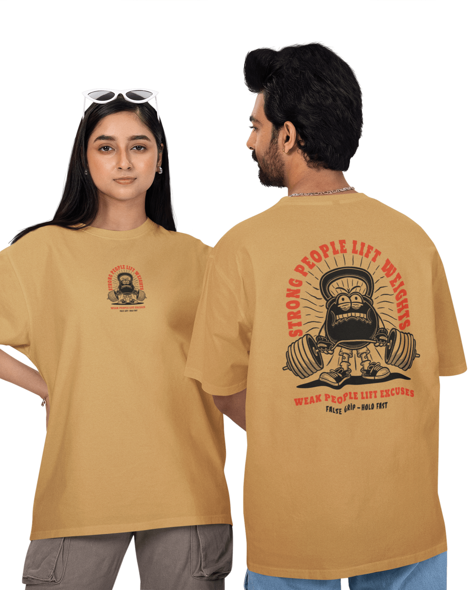 T-shirt Oversize STRONG PEOPLE – U. Bege | False Grip x TugaSox - TugaSox Fitness Store