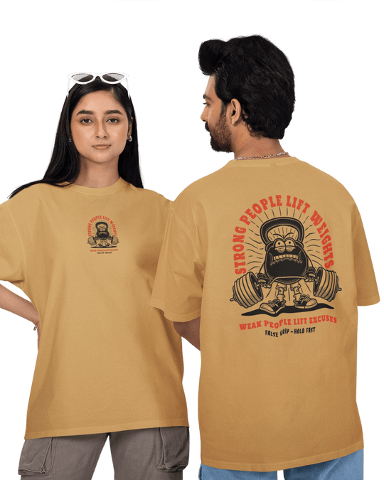 T-shirt Oversize STRONG PEOPLE – U. Bege | False Grip x TugaSox - TugaSox Fitness Store