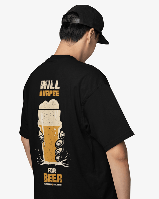 T-shirt Oversize WILL BURPEE FOR BEER – BLACK | False Grip x TugaSox - TugaSox Fitness Store