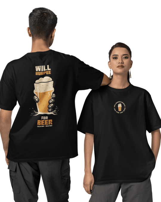 T-shirt Oversize WILL BURPEE FOR BEER – BLACK | False Grip x TugaSox - TugaSox Fitness Store