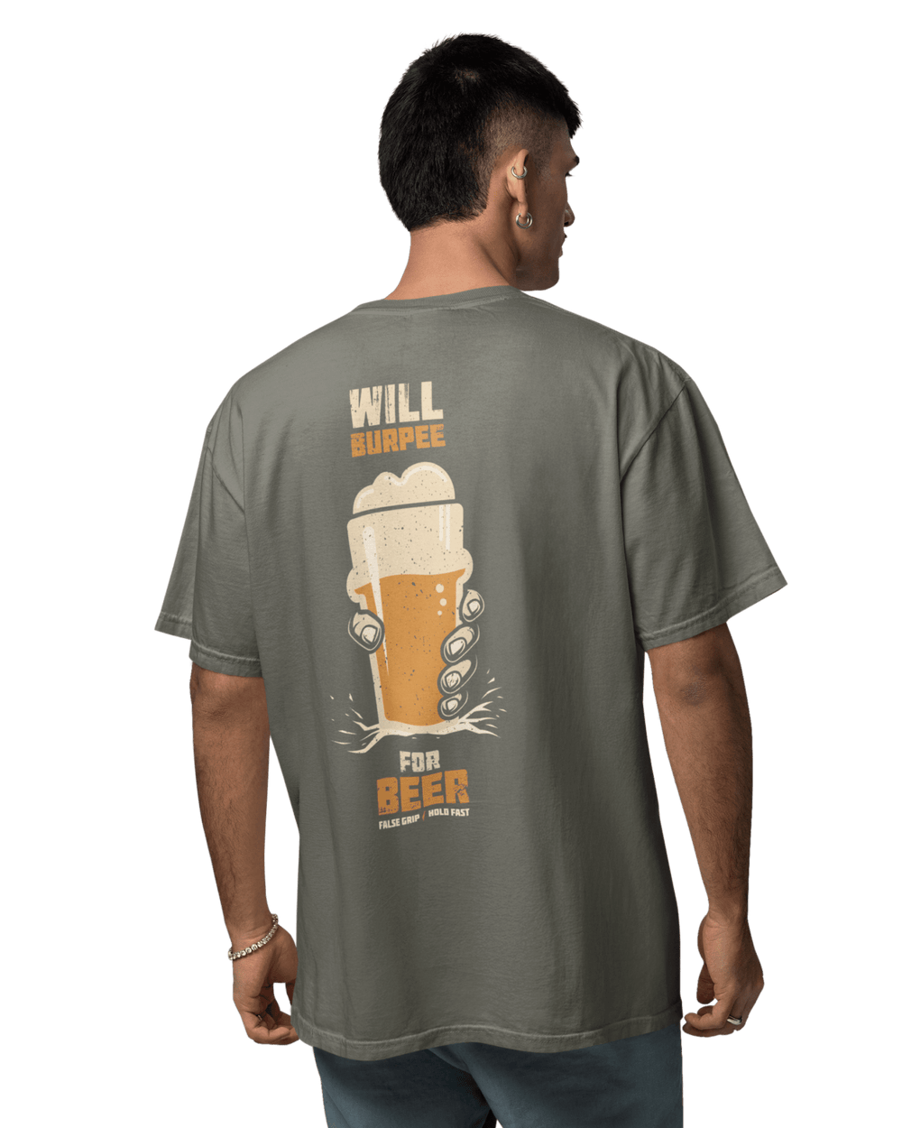 T-shirt Oversize WILL BURPEE FOR BEER – OLIVE | False Grip x TugaSox - TugaSox Fitness Store