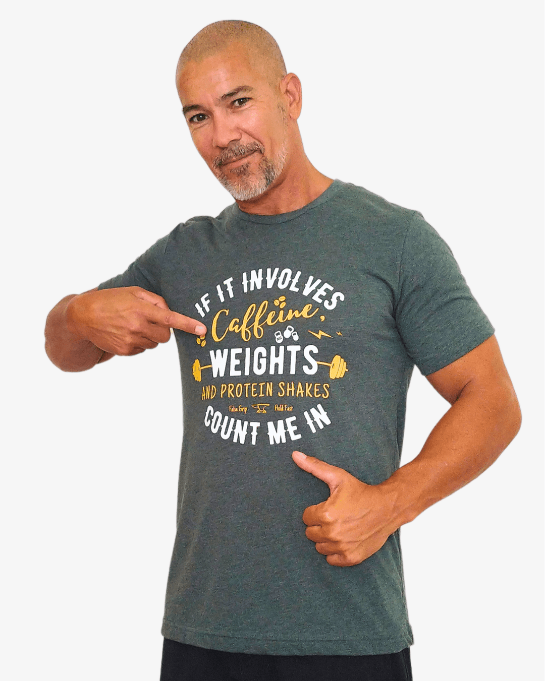 T-Shirt WEIGHTS & PROTEIN SHAKES | Forest Green - TugaSox Fitness Store