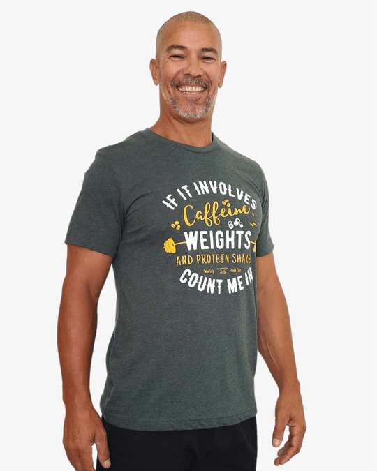 T-Shirt WEIGHTS & PROTEIN SHAKES | Forest Green - TugaSox Fitness Store