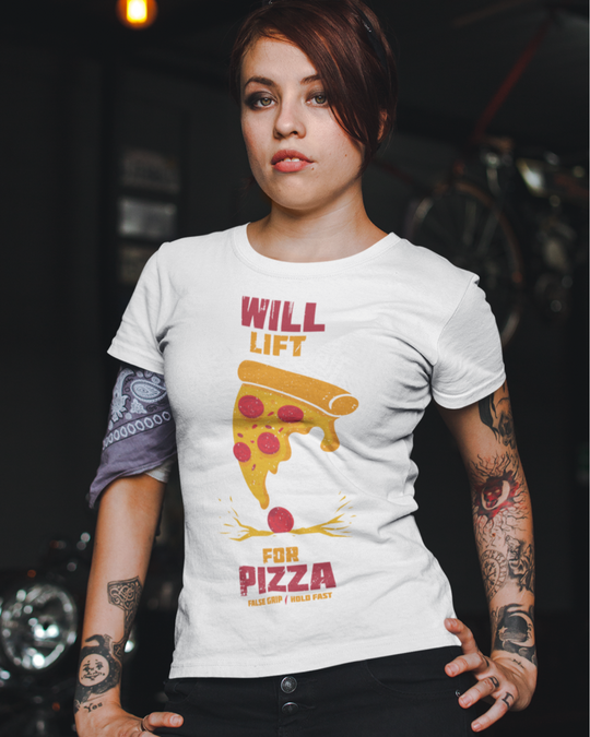 T-Shirt feminina WILL LIFT FOR PIZZA | White