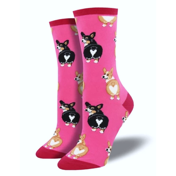 Pink Corgi Butt Ladies Crew socks